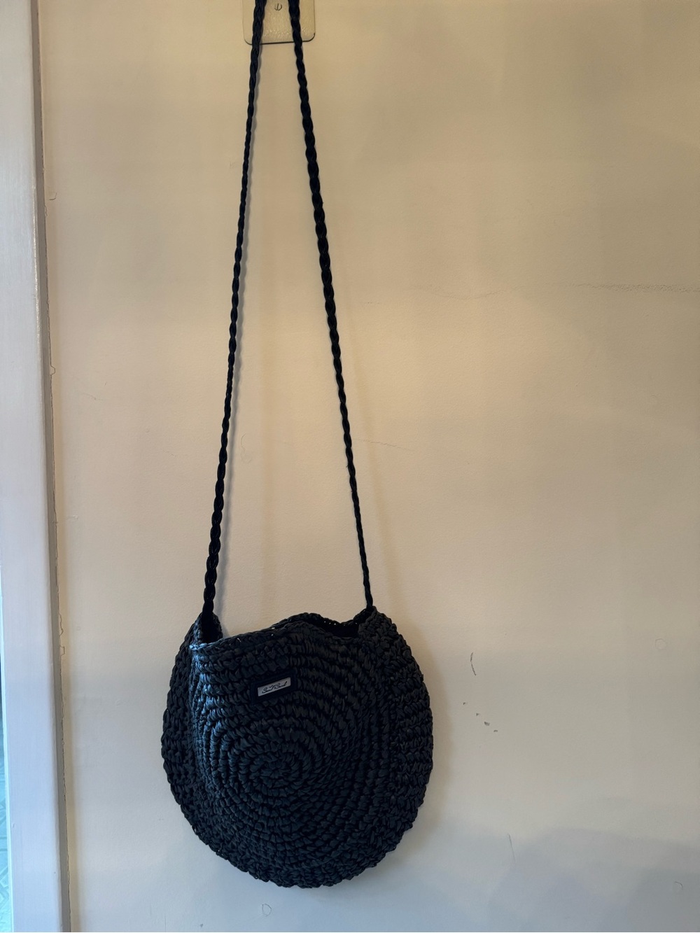 Black Woven Round Crossbody Bag -  Casual Shoulder Bag